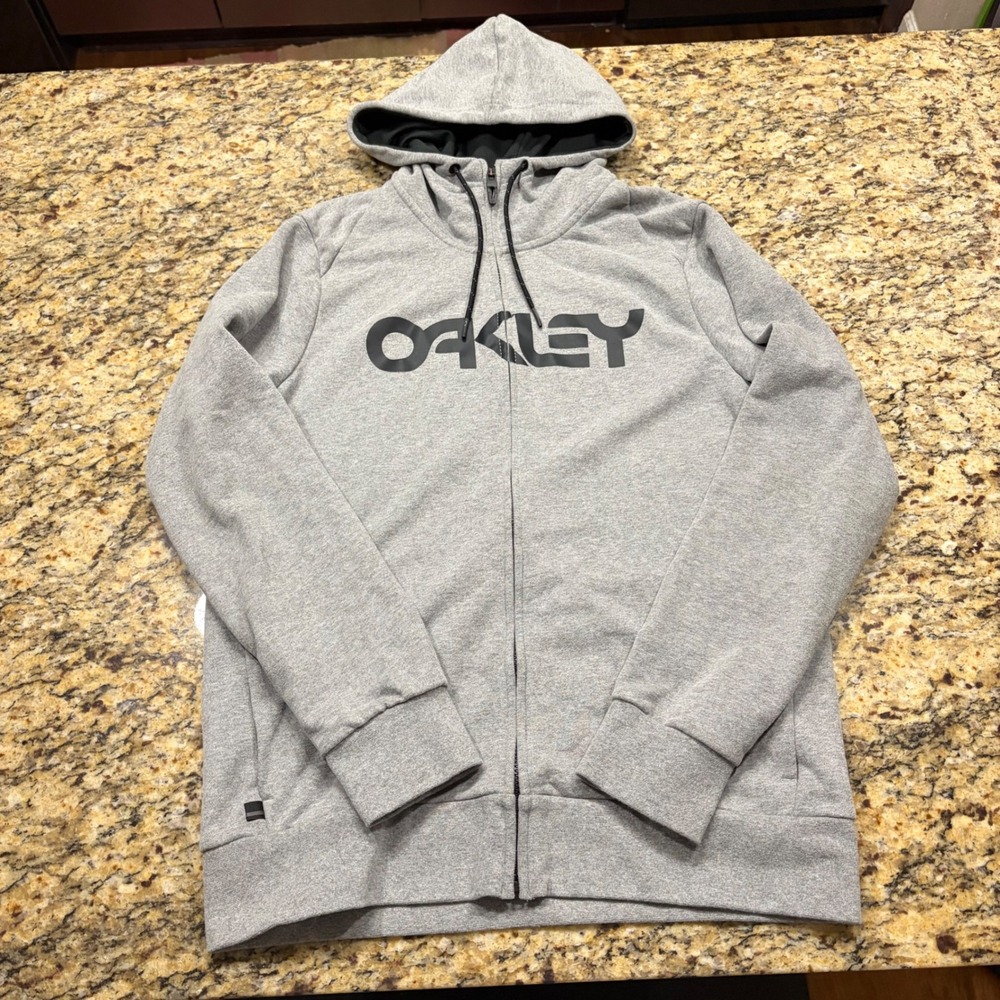 Oakley Mens Full Zip Hoodie Gray Black Logo Sweatshirt Size M Regular Fit ws